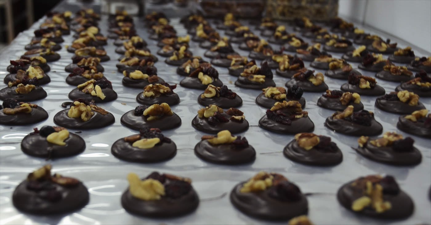 Mendiants au chocolat noir, noix et canneberges