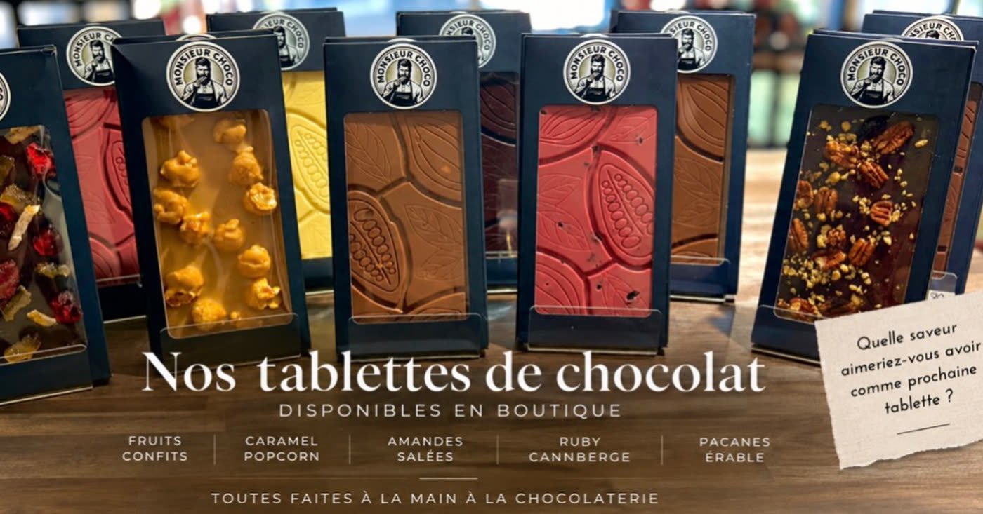 Tablettes de chocolat &mdash; noir 70&nbsp;%, lait, ruby et blanc